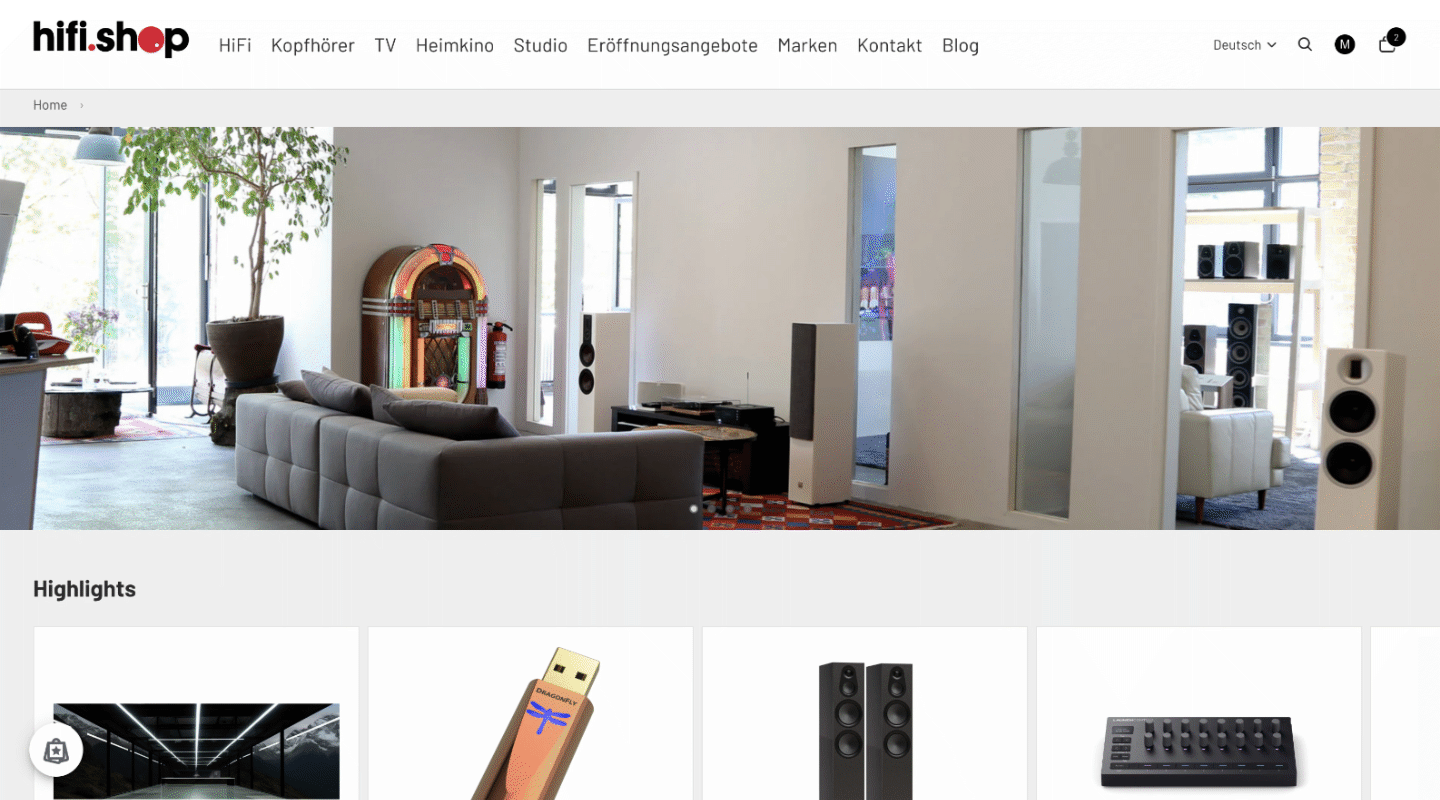 hifi.shop – Desktop-Ansicht