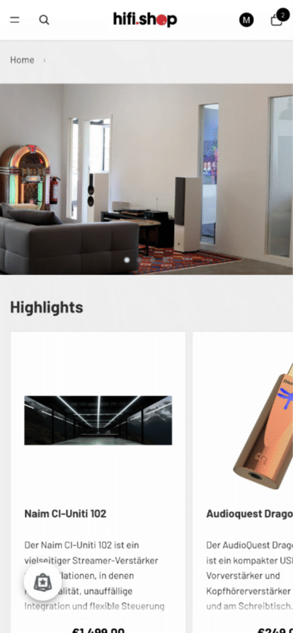 hifi.shop – mobile Ansicht
