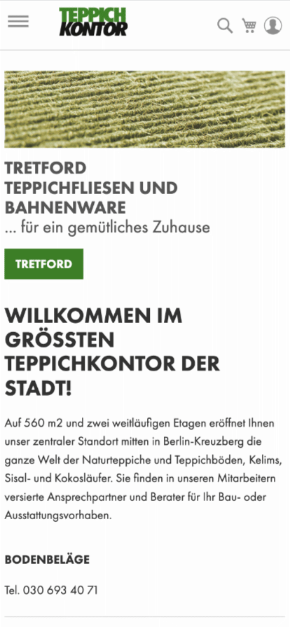 teppichkontor.de – mobile Ansicht